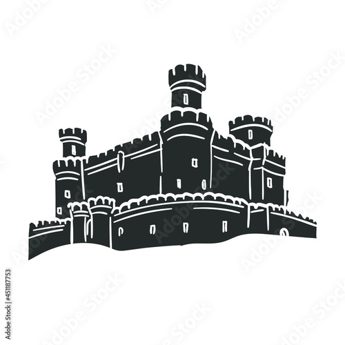 Middle Age Castle Icon Silhouette Illustration. Medieval Building Vector Graphic Pictogram Symbol Clip Art. Doodle Sketch Black Sign.