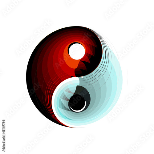 Youth creative Design solution Yin and Yang symbol button, icon isolated on white background. Spiritual relaxation of modern cosmic for yoga, meditation. Decoration, ui app. Vector illustration