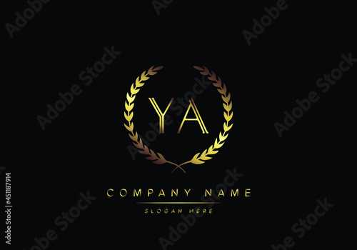 Alphabet letters YA monogram logo, gold color, luxury style