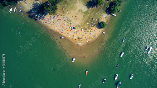 Drone view of a remote island river beach.