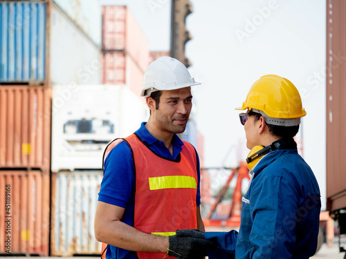 Businessmen manager africa foreman Custom Broker shake hand Shipper cargo logistic container terminal Agreement contract Packing list Certificate of Origin Insurance Including Export Import Entry
