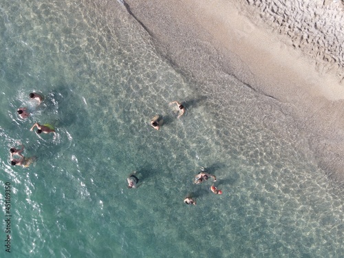 Aerial view of kanali beach crowded with tourists, famous tourist destination in preveza, epirus, greece photo