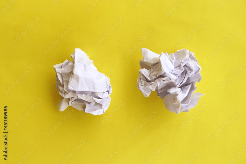Crumpled paper ball, rejection and failure concept.