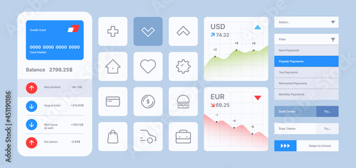 Web ui kit. Digital creativity graphics templates for online web navigation menu dividers search bars buttons user modern icons garish vector infographic