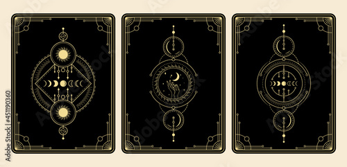 collection set of Magical tarot cards esoteric occult boho spiritual reader witchcraft magic crystal celestial symbol