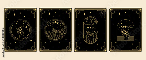 Fotografie, Obraz collection set of Magical tarot cards esoteric occult boho spiritual reader witc