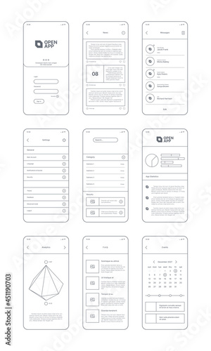 Web ui kit line. Wireframes for clean design projects websites minimalism app templates navigation buttons bars dividers checkboxes lines garish vector set