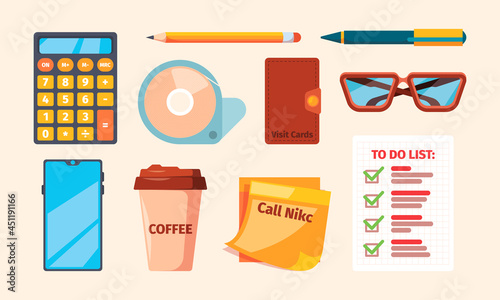 Business icons. Agenda check lists planning pages for daily routine organize boards meeting tools hands with markers papers garish vector symbols