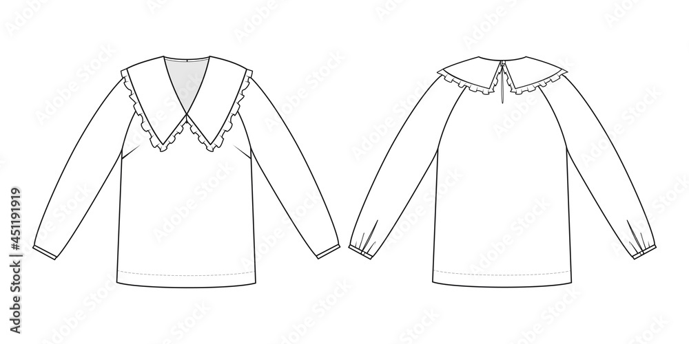 Fashion technical drawing of blouse with big collar Fashion technical drawing of blouse with big collar