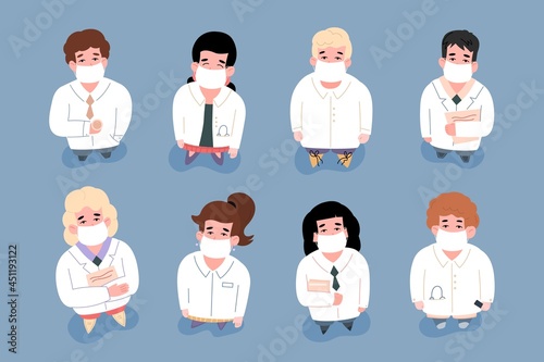 Hospital medical staff team doctors and nurses, vector illustration isolated.