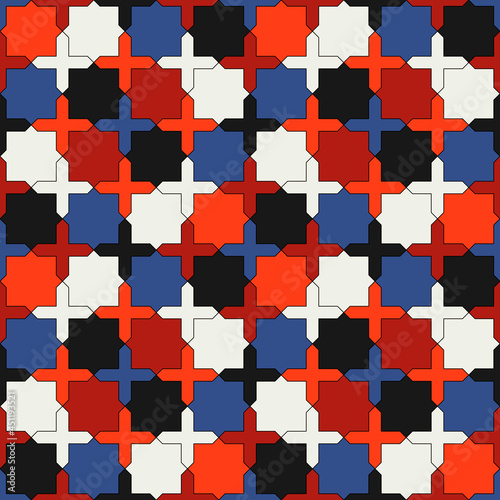 Colorful zellige tiles. Vector red and blue tile like zellige. photo