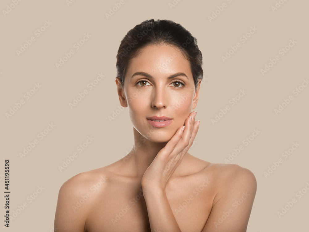 Beautiful woman natural make up studio portrait healthy beauty skin smile female young model Beautiful woman natural make up studio portrait healthy beauty skin smile female young model