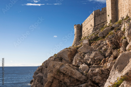 St Peter's Tower and City defensive walls from seaward, Old Town, Dubrovnik, Croatia