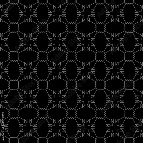 Dark abstract background pattern with geometric ornament on black background. Seamless pattern, texture. Vector image