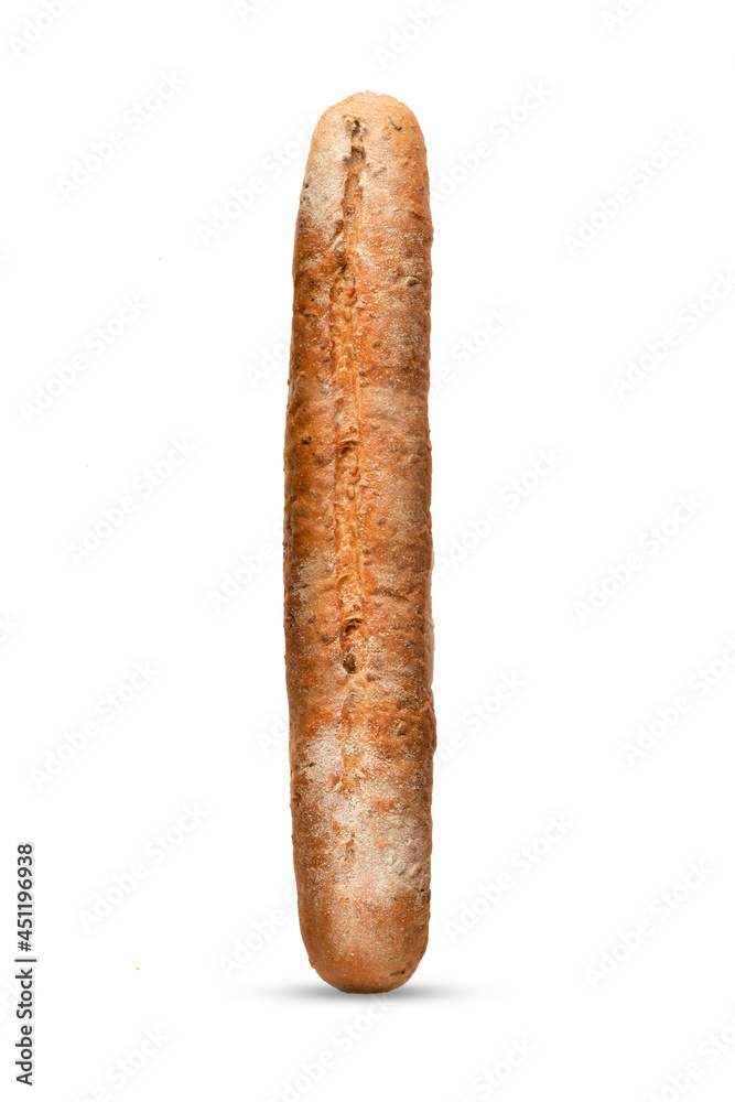 French brown baguette isolated on white background. delicious fresh bread for sandwiches, standing up French brown baguette isolated on white background. delicious fresh bread for sandwiches, standing up