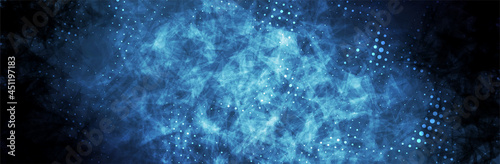 Abstract Blue background. Crystal structure. Bright glowing triangles. 3d broken glass peaces. Vector illustration