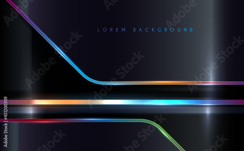 Abstract black background with neon light lines