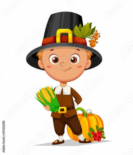 Happy Thanksgiving Day. Cute little pilgrim boy