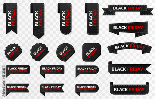 Vector set of promotional ribbons for black friday. Sale, banner, black friday, advertising, discounts, png.