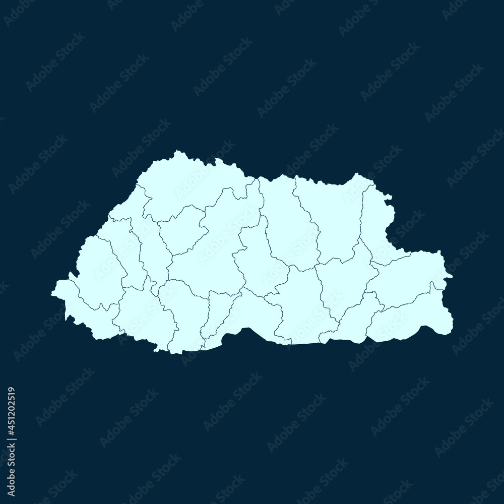 Obraz premium High Detailed Modern Blue Map of Bhutan on Dark isolated background, Vector Illustration EPS 10 
