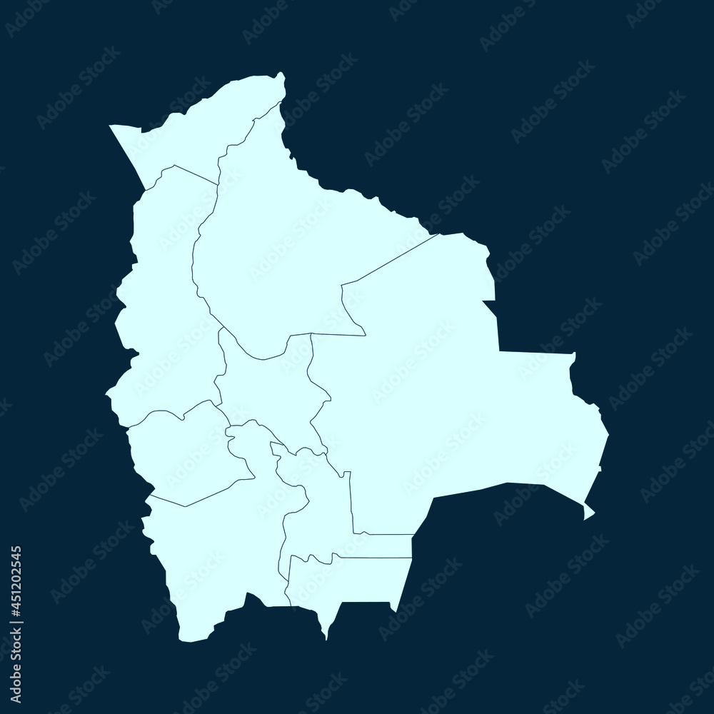 High Detailed Modern Blue Map of Bolivia on Dark isolated background, Vector Illustration EPS 10	