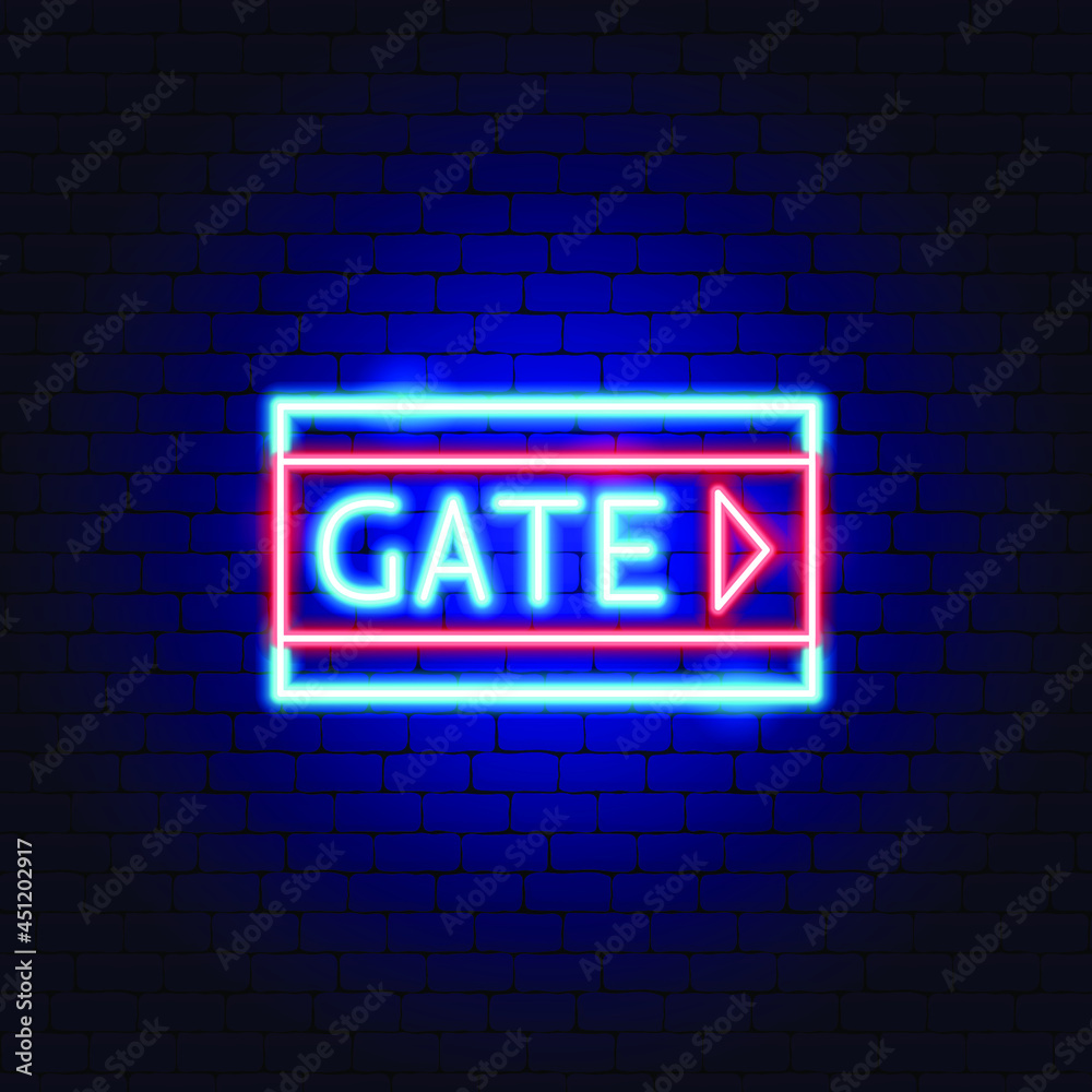 Flight Neon Label. Vector Illustration of Airport Gate Promotion. Flight Neon Label. Vector Illustration of Airport Gate Promotion.