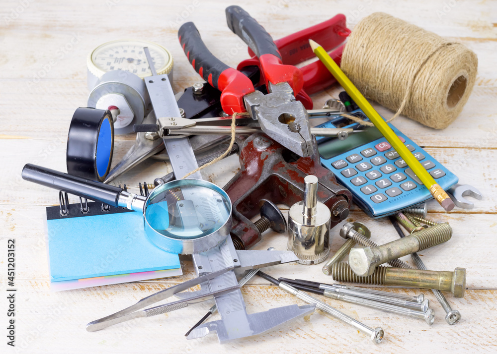 image of many tools close-up on the table