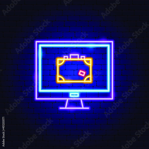 Baggage Check Suitcase Neon Sign. Vector Illustration of Luggage Promotion.