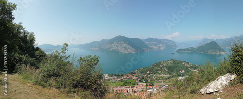 Panoramic view of lake iseo from sulzano, elevated view, italy photo