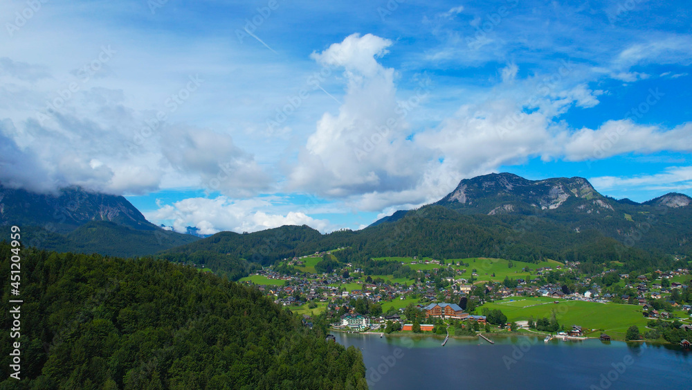The village of Altaussee in Austria - aerial view - travel photography by drone