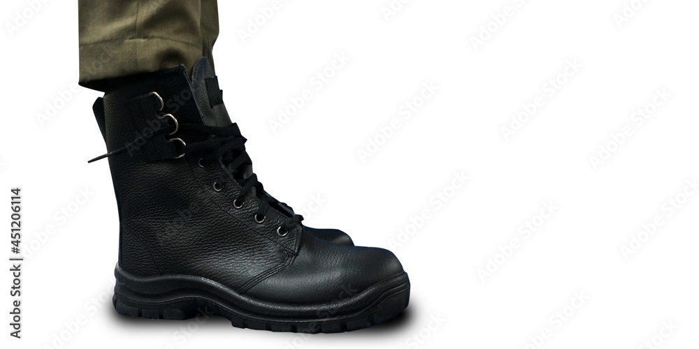 Cool black high boots for daily activities and protect the feet. Workers also wear these shoes as foot protection while working to protect their feet from work accidents. Cool black high boots for daily activities and protect the feet. Workers also wear these shoes as foot protection while working to protect their feet from work accidents.