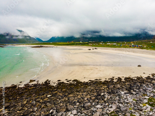 Skagsanden Beach on Flakstadoy island, Lofoten Norway photo