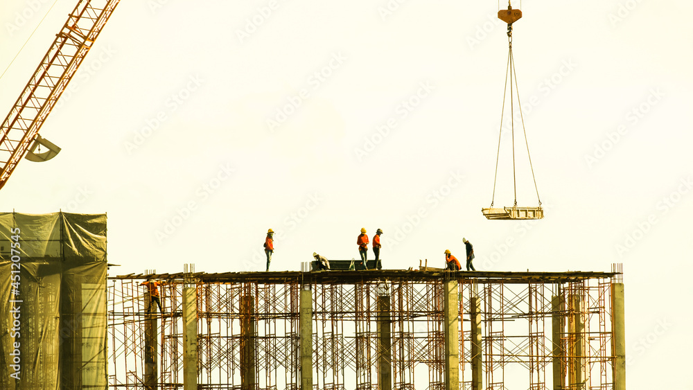 Construction of new residential high-rise buildings. Against the ...