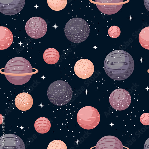 Vector astrological seamless pattern with planets and stars