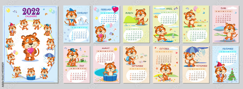 Wall calendar design template for august 2022, year of Tiger according to  the Chinese or Eastern calendar. Animal character. Vector illustration.  Week Stock Vector Image & Art - Alamy