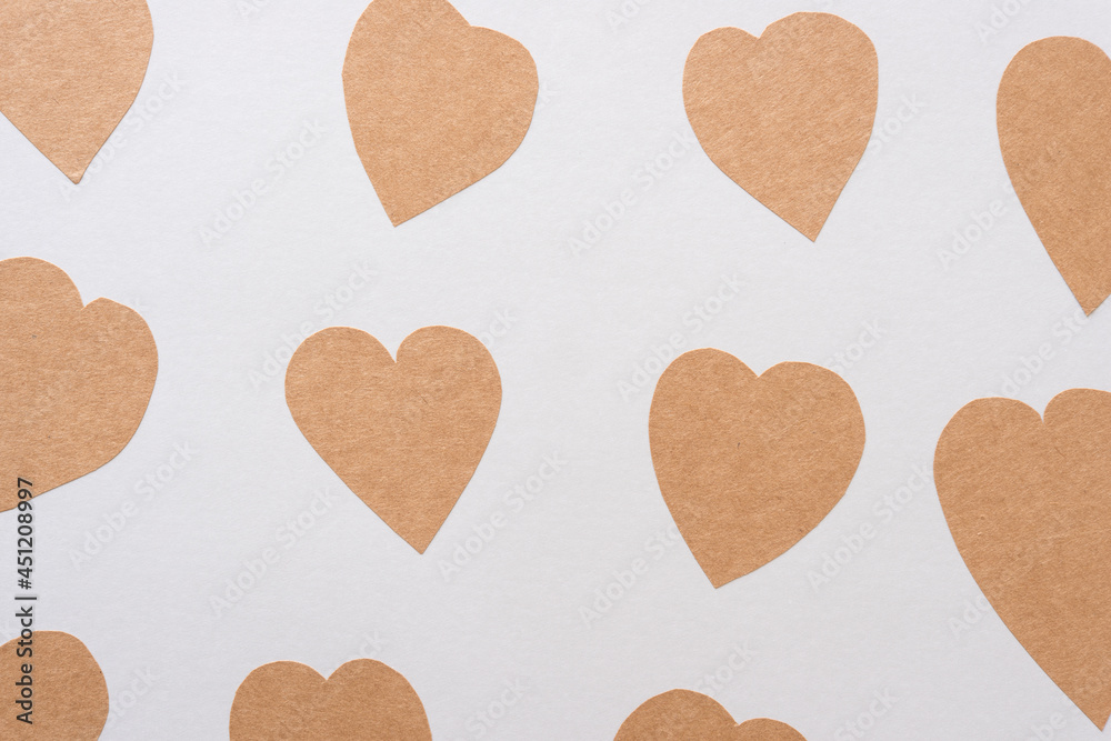 brown paper hearts on gray