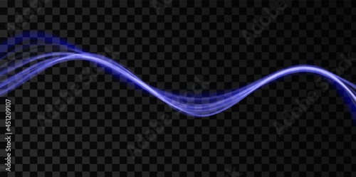 Blue abstract wave. Magic line design. Flow curve motion element. Neon gradient wavy illiustration.