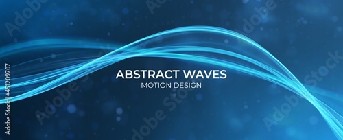 Blue abstract wave. Magic line design. Flow curve motion element. Neon gradient wavy illiustration.