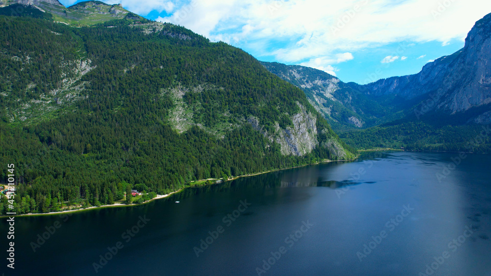 Lake Altaussee in Austria - aerial view - travel photography by drone