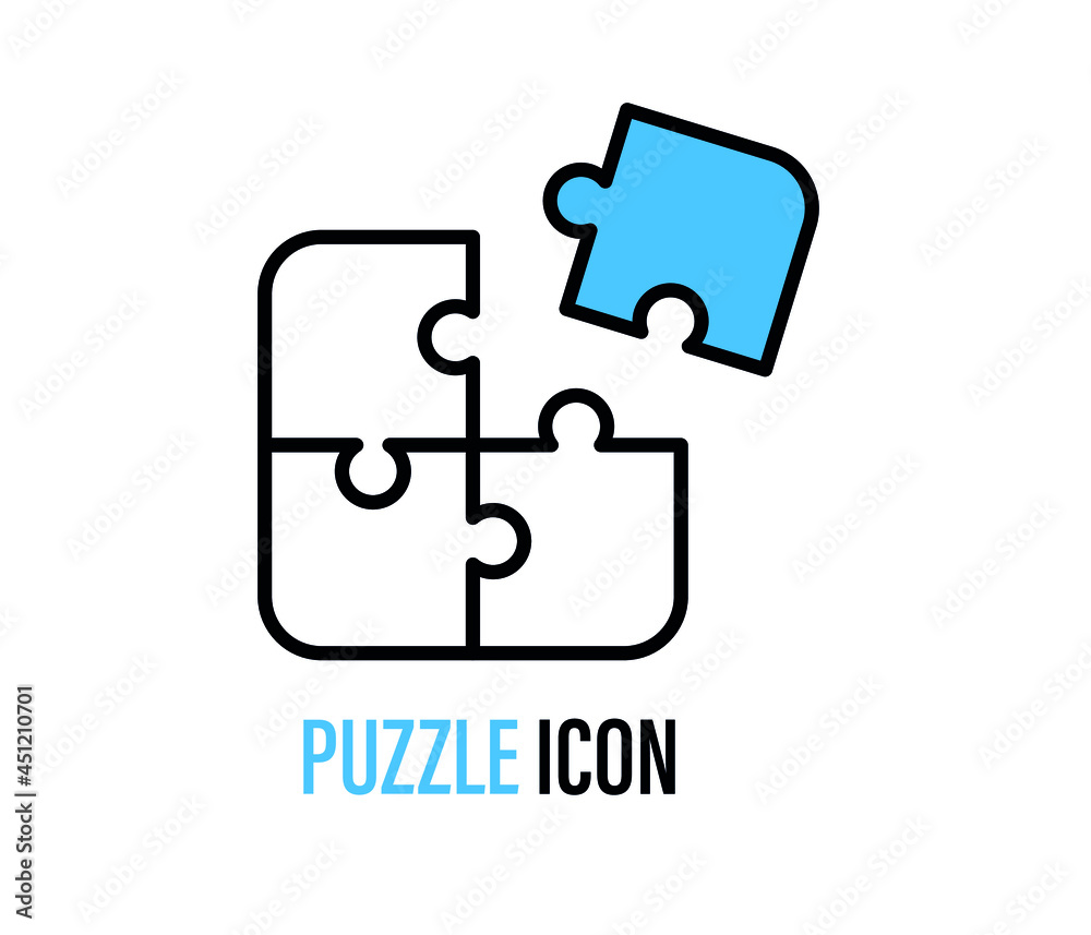 Puzzle icon vector. Simple solutions concept, compatibility line icon, assemble puzzle pieces, solving problem. Puzzle icon vector. Simple solutions concept, compatibility line icon, assemble puzzle pieces, solving problem.