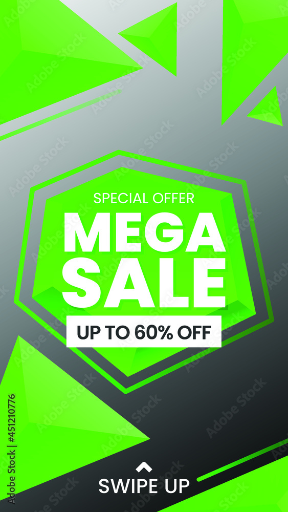 Trendy editable story template with 3d triangle shapes in green color