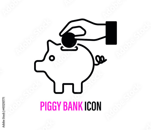 Piggy bank with coin. Money saving, economy, investment, banking or business services concept. Vector illustration