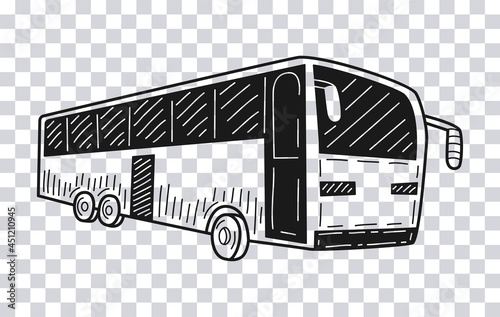 Hand drawn Tourist Bus isolated on transparent background. Vector illustration.