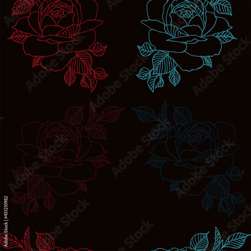 Roses seamless pattern on black background