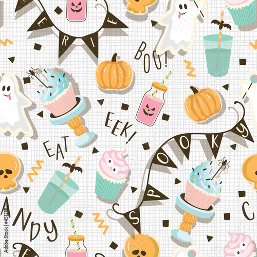 Pastel Halloween Party Food Vector Seamless Pattern