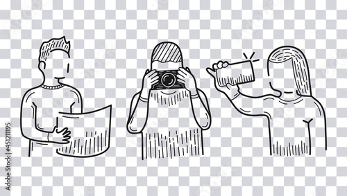Hand drawn Tourists isolated on transparent background. Vector illustration.