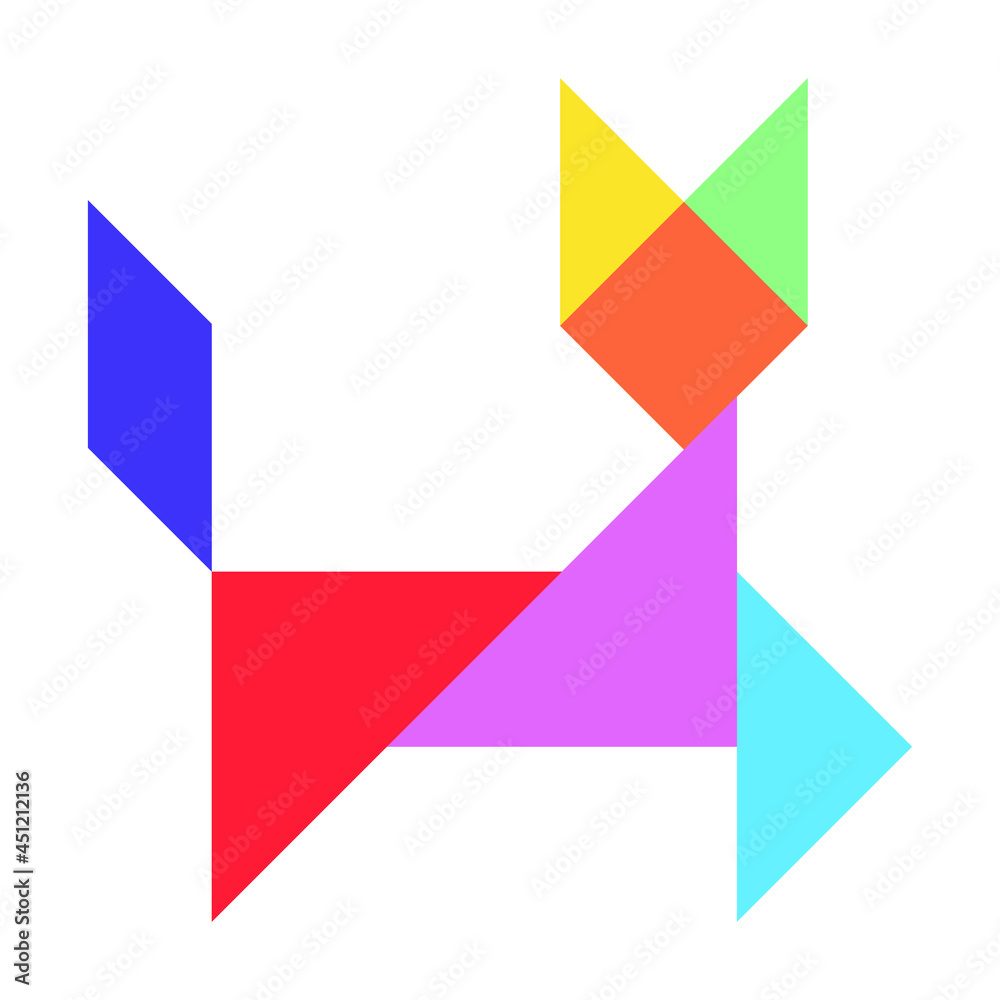 Color tangram puzzle in cat shape on white background Color tangram puzzle in cat shape on white background
