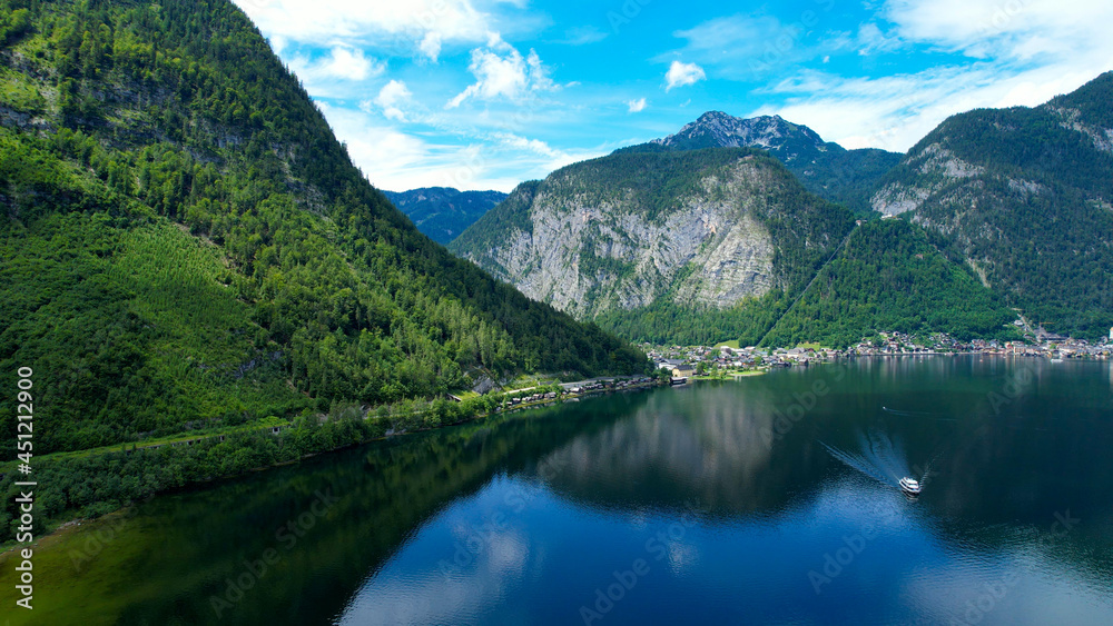 Beautiful Lake Hallstatt in Austria - travel photography by drone Beautiful Lake Hallstatt in Austria - travel photography by drone
