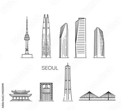 Corea, Seoul line travel skyline set