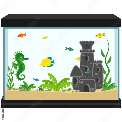An aquarium with fish. Vector illustration on the theme of a cozy interior.